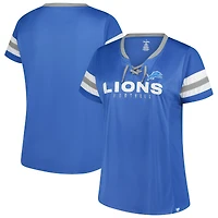 T-shirt à lacets et col cranté Athena Redzone pour femme, bleu, grande taille, avec strass, des Lions de Detroit