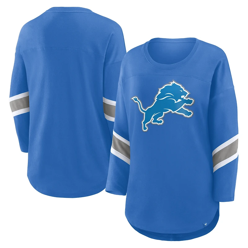 T-shirt Fanatics bleu à manches 3/4 pour femme des Lions de Détroit Redzone