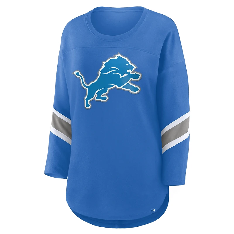 T-shirt Fanatics bleu à manches 3/4 pour femme des Lions de Détroit Redzone
