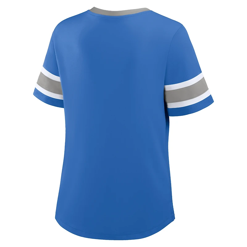 Women's Fanatics Blue Detroit Lions Redzone Draw Play Athena Lace-Up T-Shirt