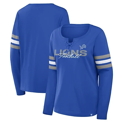 Women's Fanatics Blue Detroit Lions Team First Coverage Scheme Lace-Up Long Sleeve T-Shirt