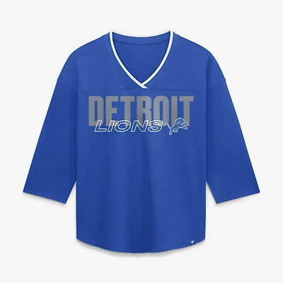 T-shirt à manches 3/4 et col en V Fanatics Blue Detroit Lions pour femmes