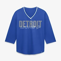 T-shirt à manches 3/4 et col en V Fanatics Blue Detroit Lions pour femmes