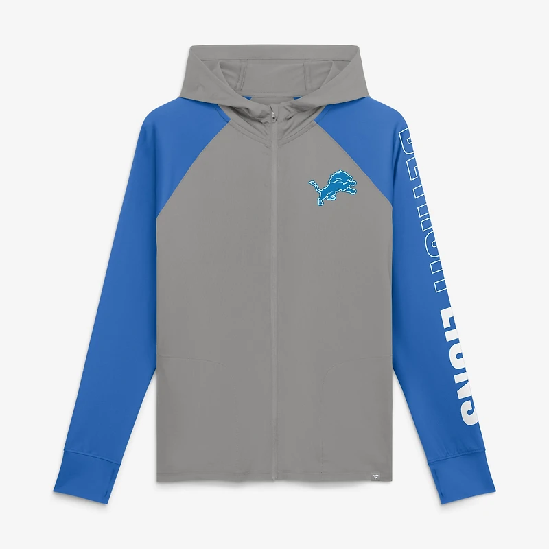 Women's Fanatics Gray/Blue Detroit Lions Cornerback Blitz Raglan Full-Zip Hoodie