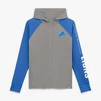 Women's Fanatics Gray/Blue Detroit Lions Cornerback Blitz​ Raglan Full-Zip Hoodie