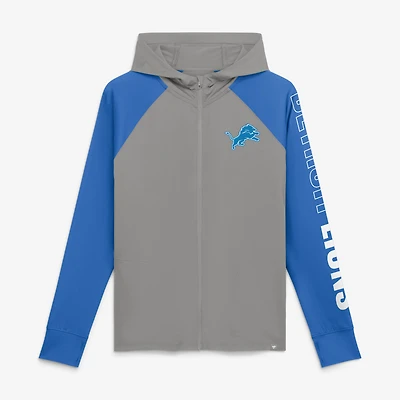 Sweat à capuche zippé raglan gris/bleu Detroit Lions Cornerback Blitz pour femme de Fanatics