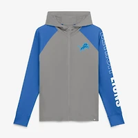 Sweat à capuche zippé raglan gris/bleu Detroit Lions Cornerback Blitz pour femme de Fanatics