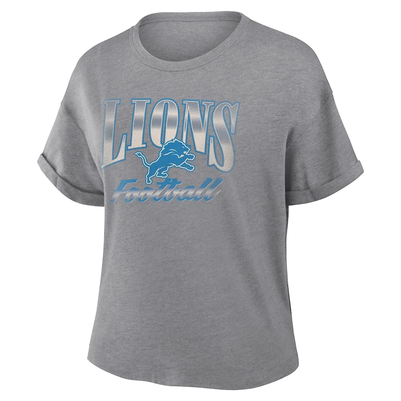 Women's Fanatics Heather Gray Detroit Lions Overplayed Tribute Tri-Blend Boxy T-Shirt