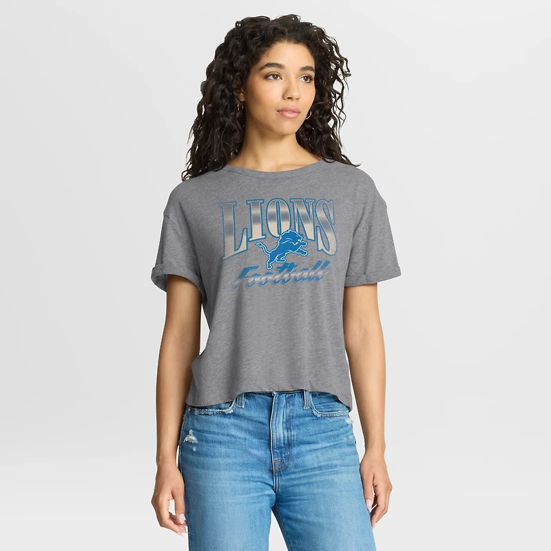 Women's Fanatics Heather Gray Detroit Lions Overplayed Tribute Tri-Blend Boxy T-Shirt