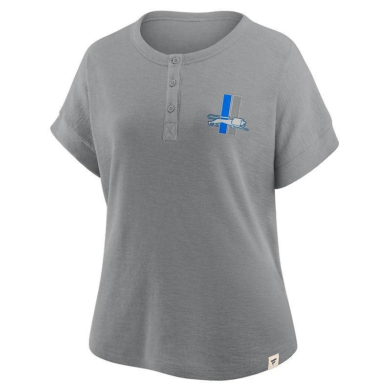 Women's Fanatics Heather Gray Detroit Lions Oversized Hometown Premium Henley Shirt