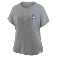 Women's Fanatics Heather Gray Detroit Lions Oversized Hometown Premium Henley Shirt