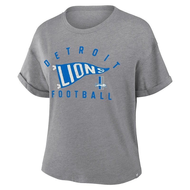 T-shirt boxy tri-blend gris chiné Fanatics pour femme, hommage aux Lions de Detroit, avec motif fanion Wave