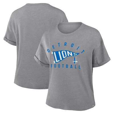 T-shirt boxy tri-blend gris chiné Fanatics pour femme, hommage aux Lions de Detroit, avec motif fanion Wave