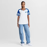 Women's Fanatics White/Blue Detroit Lions Touchdown Pass Athena Lace-Up T-Shirt