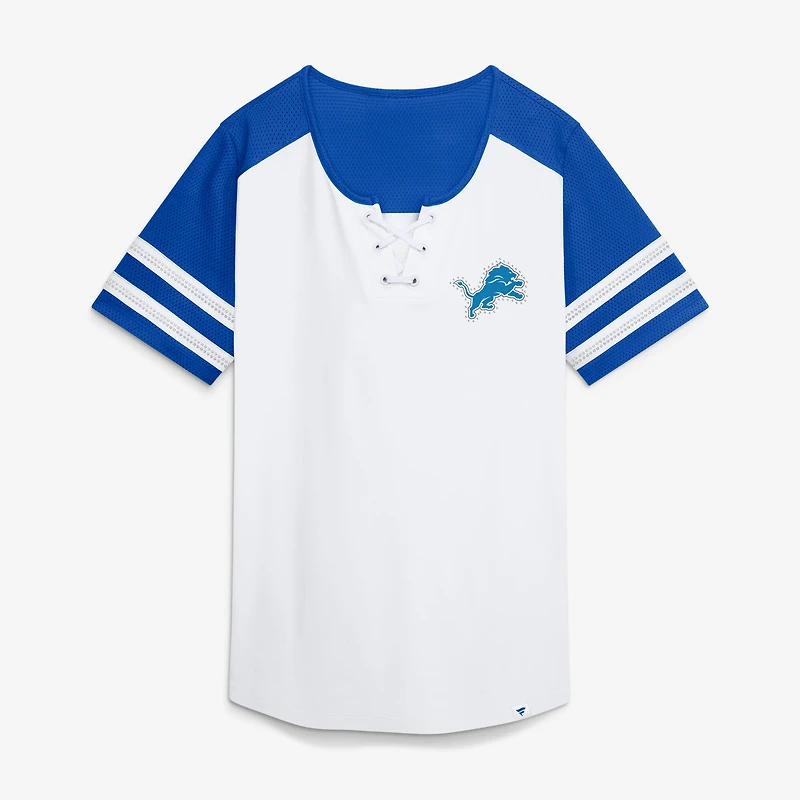 Women's Fanatics White/Blue Detroit Lions Touchdown Pass Athena Lace-Up T-Shirt