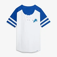 Women's Fanatics White/Blue Detroit Lions Touchdown Pass Athena Lace-Up T-Shirt