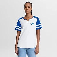 T-shirt à lacets Fanatics blanc/bleu Detroit Lions Touchdown Pass Athena pour femmes