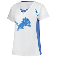 Women's Fanatics  White Detroit Lions Plus Glitter Lace-Up V- Neck T-Shirt