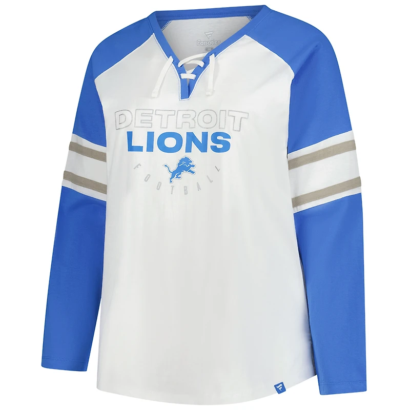 T-shirt à manches longues et lacets Redzone pour femme, blanc, grande taille, des Lions de Detroit