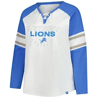 T-shirt à manches longues et lacets Redzone pour femme, blanc, grande taille, des Lions de Detroit