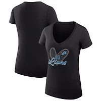 Women's G-III 4Her by Carl Banks Black Detroit Lions Super-Slim Fit Lightweight Leopard Heart V-Neck T-Shirt