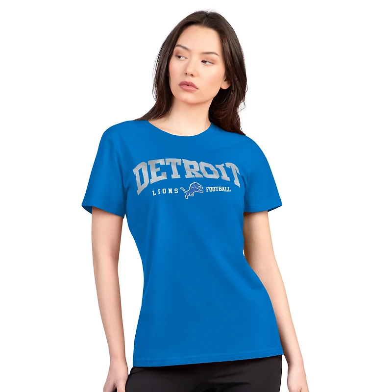 T-shirt à col rond ultra-mince et léger G-III 4Her by Carl Banks pour femme, bleu, des Lions de Detroit