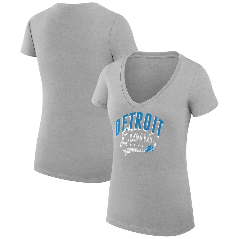 T-shirt léger à col en V et coupe ultra-ajustée pour femme G-III 4Her par Carl Banks, gris chiné, Detroit Lions, avec logo filigrane