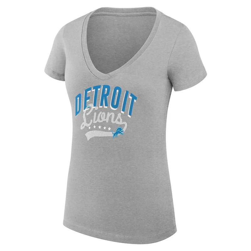 Women's G-III 4Her by Carl Banks Heather Gray Detroit Lions Super-Slim Fit Lightweight Filigree Logo V-Neck T-Shirt