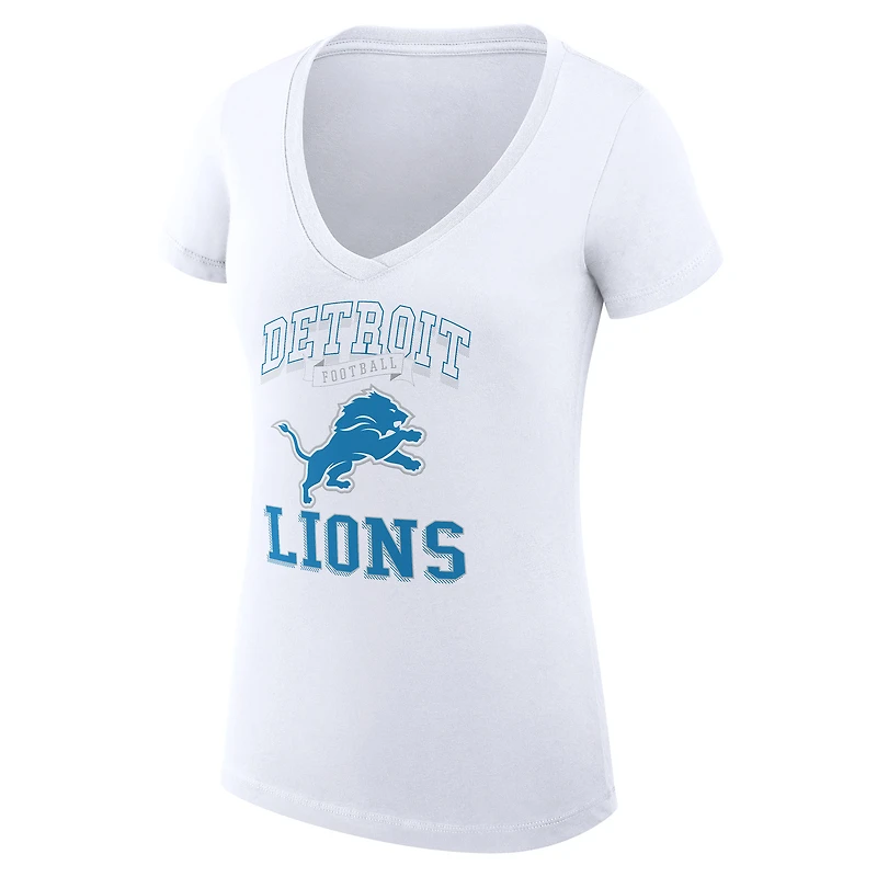 T-shirt léger à col en V et coupe ultra-ajustée G-III 4Her par Carl Banks pour femme, motif Detroit Lions, avec logo de l'équipe