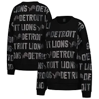 Sweat-shirt surdimensionné noir à texte strass Gameday Couture des Lions de Detroit pour femme