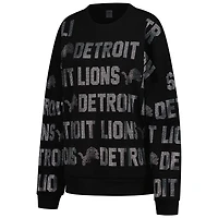 Women's Gameday Couture Black Detroit Lions Oversized Hype Era Rhinestone Text Sweatshirt