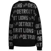 Sweat-shirt surdimensionné noir à texte strass Gameday Couture des Lions de Detroit pour femme