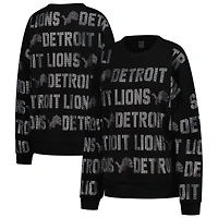 Women's Gameday Couture Black Detroit Lions Oversized Hype Era Rhinestone Text Sweatshirt
