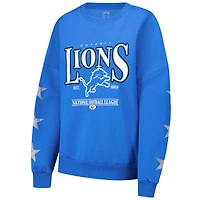 Women's Gameday Couture Blue Detroit Lions Rhinestone Star Sleeve Settle the Score Tri-Blend Pullover Sweatshirt