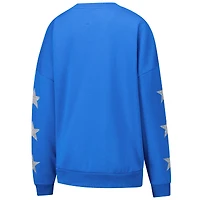 Women's Gameday Couture Blue Detroit Lions Rhinestone Star Sleeve Settle the Score Tri-Blend Pullover Sweatshirt
