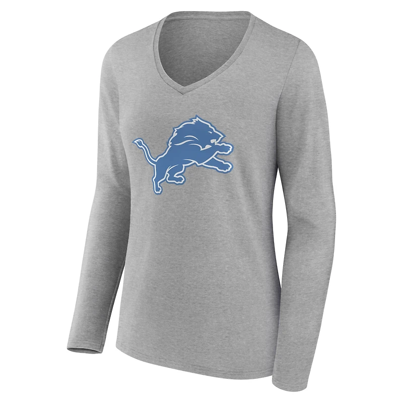Women's Gray Detroit Lions Team Authentic Personalized Name & Number Long Sleeve V-Neck T-Shirt
