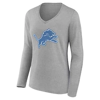 Women's Gray Detroit Lions Team Authentic Personalized Name & Number Long Sleeve V-Neck T-Shirt