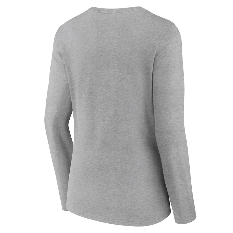 T-shirt gris à manches longues et col en V pour femme avec inscription « Victory » des Lions de Detroit