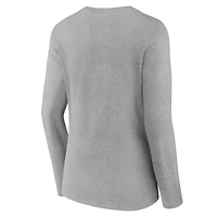T-shirt gris à manches longues et col en V pour femme avec inscription « Victory » des Lions de Detroit