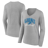Women's  Gray Detroit Lions Victory Script Long Sleeve V-Neck T-Shirt
