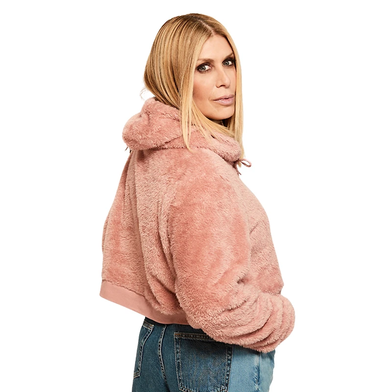 Sweat à capuche court en sherpa rose ton sur pour femme Jill Martin des Detroit Lions