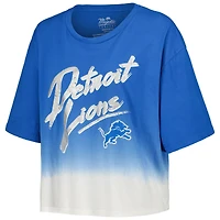 Women's Majestic Threads Aidan Hutchinson Blue/White Detroit Lions Dip-Dye Player Name & Number Crop Top