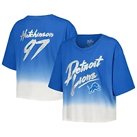 Women's Majestic Threads Aidan Hutchinson Blue/White Detroit Lions Dip-Dye Player Name & Number Crop Top