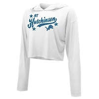 Women's Majestic Threads Aidan Hutchinson White Detroit Lions Glitter Wordmark Hoodie