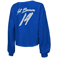 Women's Majestic Threads Amon-Ra St. Brown Blue Detroit Lions Name & Number Off-Shoulder Script Cropped Long Sleeve Relaxed V-Neck T-Shirt