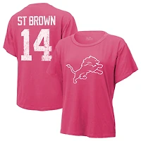 T-shirt Majestic Threads pour femme avec nom et numéro Amon-Ra St. Brown Pink Detroit Lions