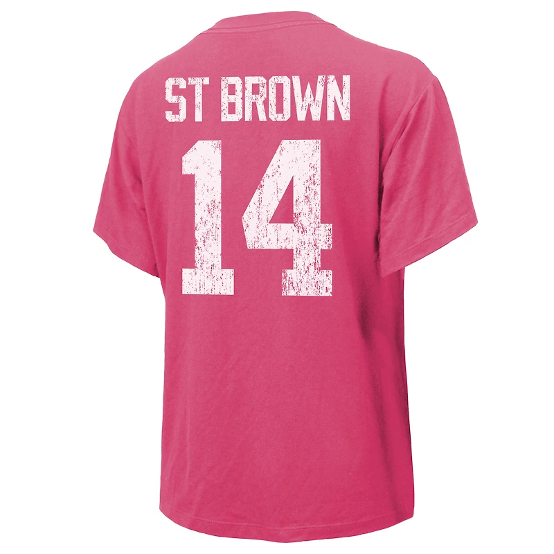 T-shirt Majestic Threads pour femme avec nom et numéro Amon-Ra St. Brown Pink Detroit Lions