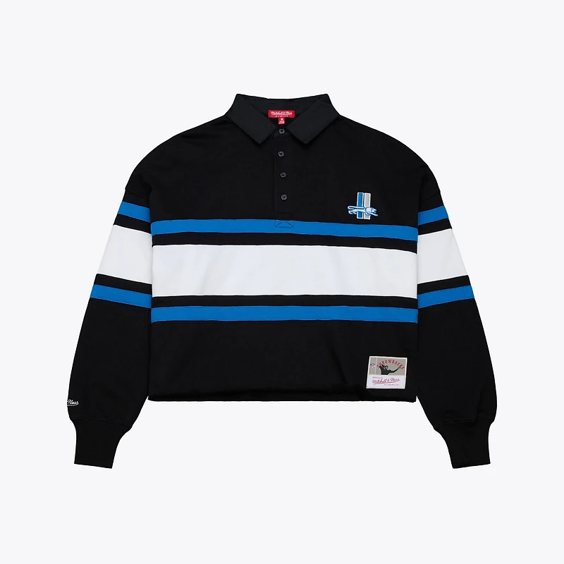 Women's Mitchell & Ness Black Detroit Lions Cropped Long Sleeve Rugby Polo