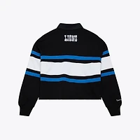 Polo de rugby court à manches longues Mitchell & Ness noir Detroit Lions pour femme