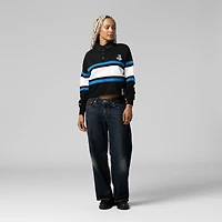 Polo de rugby court à manches longues Mitchell & Ness noir Detroit Lions pour femme